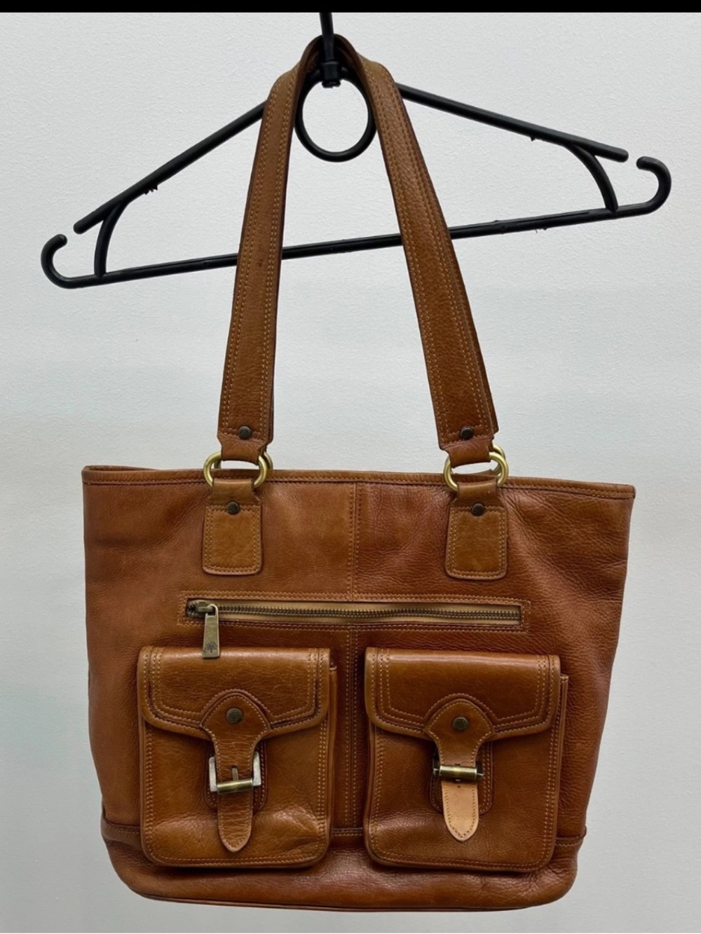 Mulberry Cognac Leather Shoulder Bag with Front Pockets